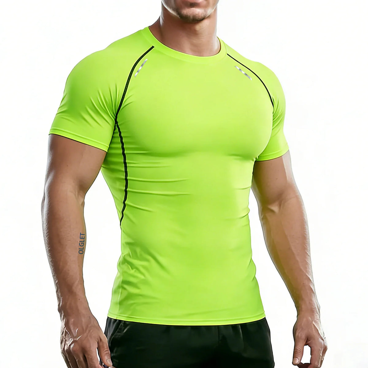 T-shirt de compression à séchage rapide avec bande réfléchissante pour homme - Haut de sport élastique pour la course à pied, la salle de sport, la remise en forme