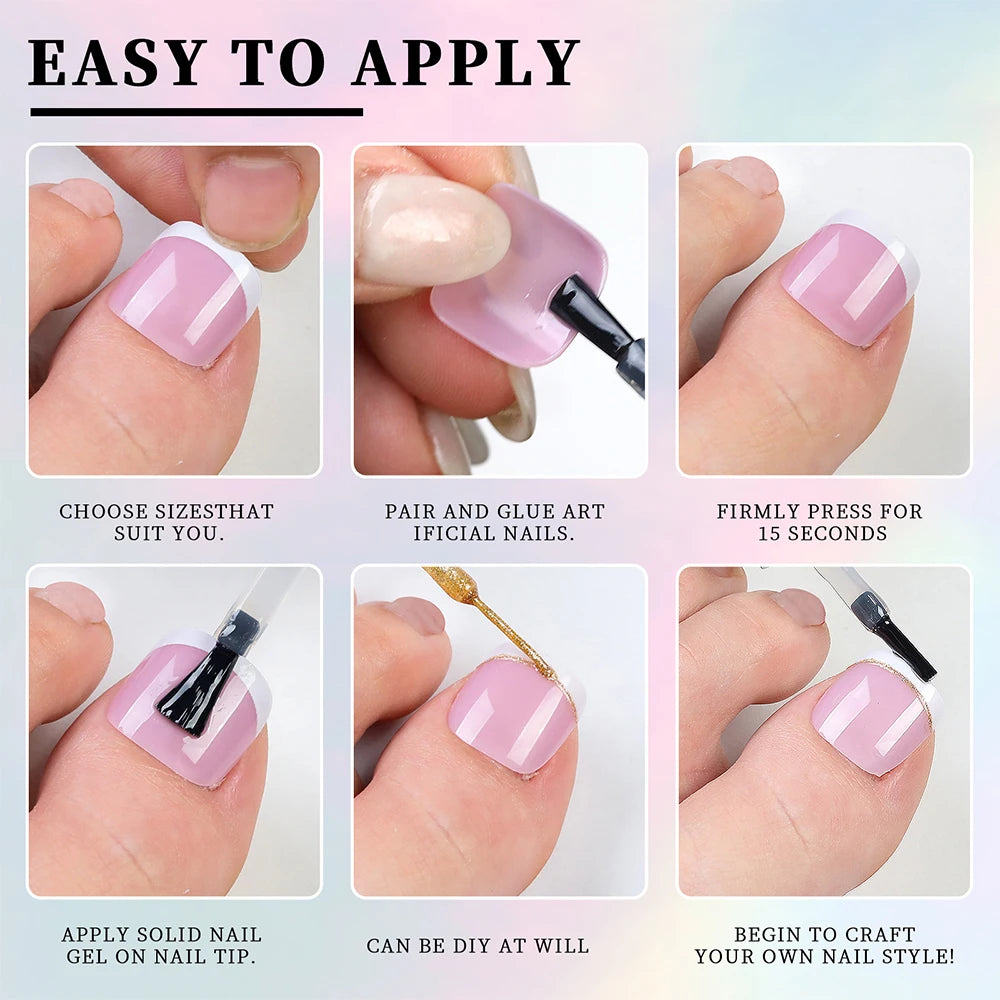 Faux ongles français à pression pour orteils, 120 pièces, en acrylique, amovible, ultra-fin, couverture complète, artificiel, pointe d'art des ongles