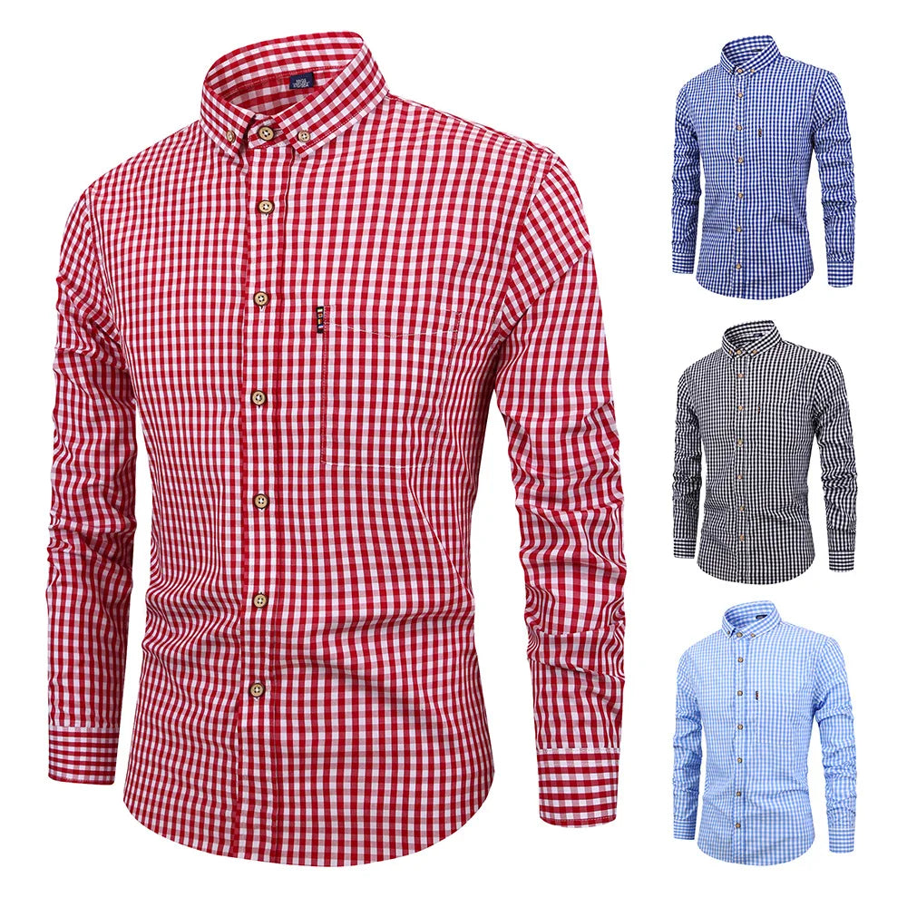 2025 nouveaux hommes coton Plaid à manches longues chemise classique Plaid chemise décontractée respirant et confortable affaires décontracté