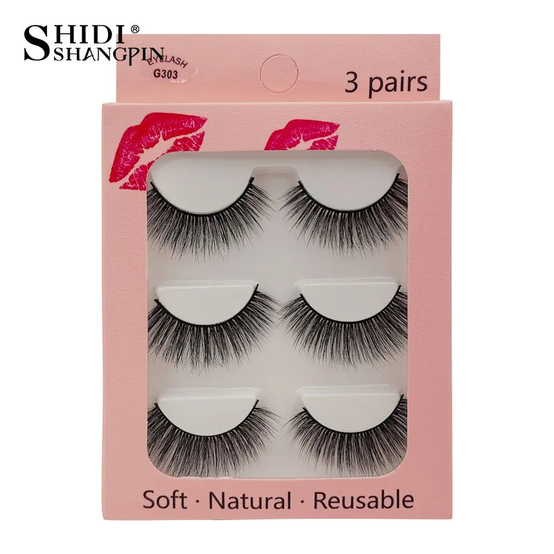 Faux Cils Naturels Longs en Vison 3D, Souples et Moelleux, fissuraminants, Faits à la Main, Outils de Maquillage pour les Yeux, 3 Paires