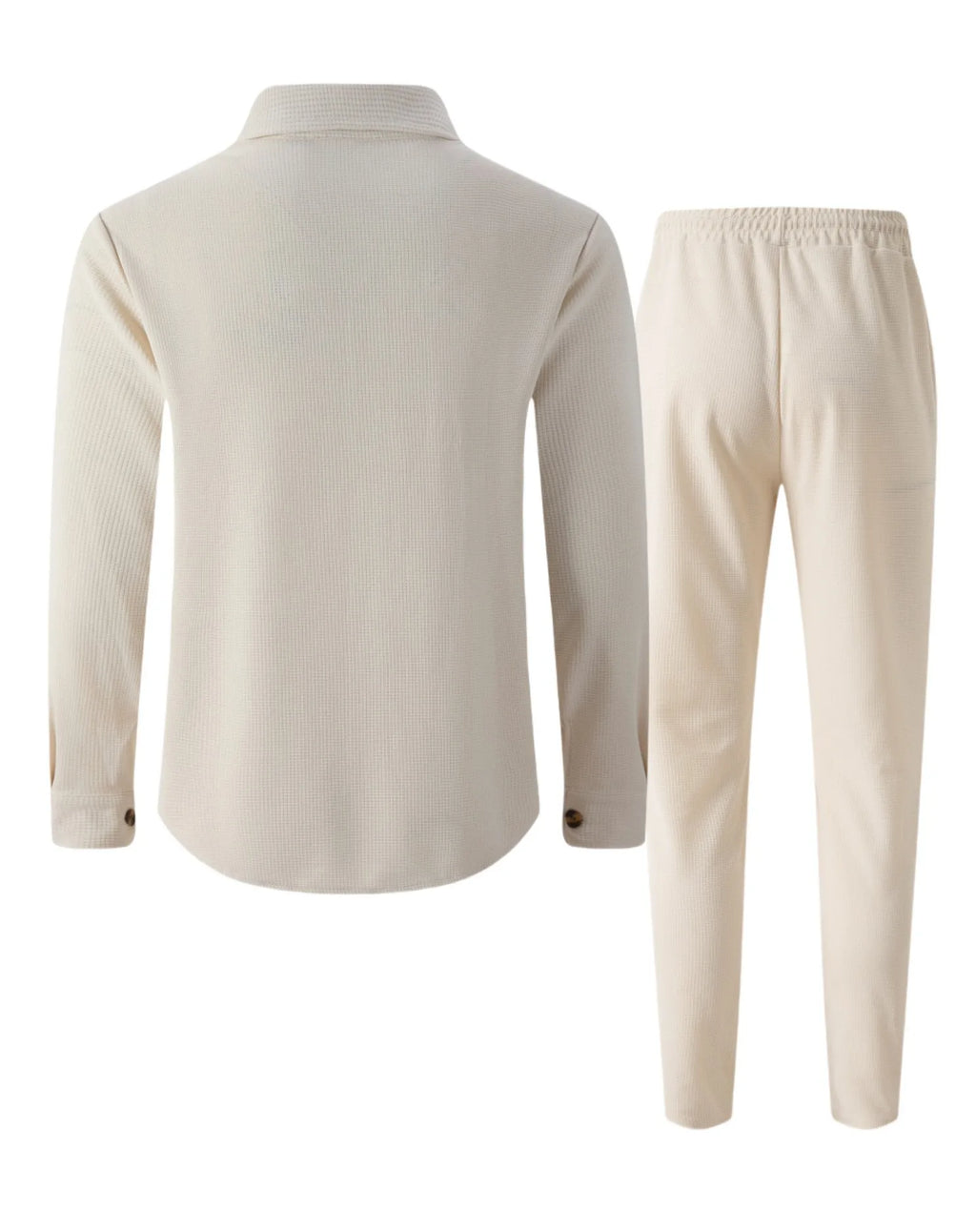 Ensemble chemise et pantalon cardigan boutonné à double poche, gaufré, manches longues, couleur unie, nouveau style d'automne