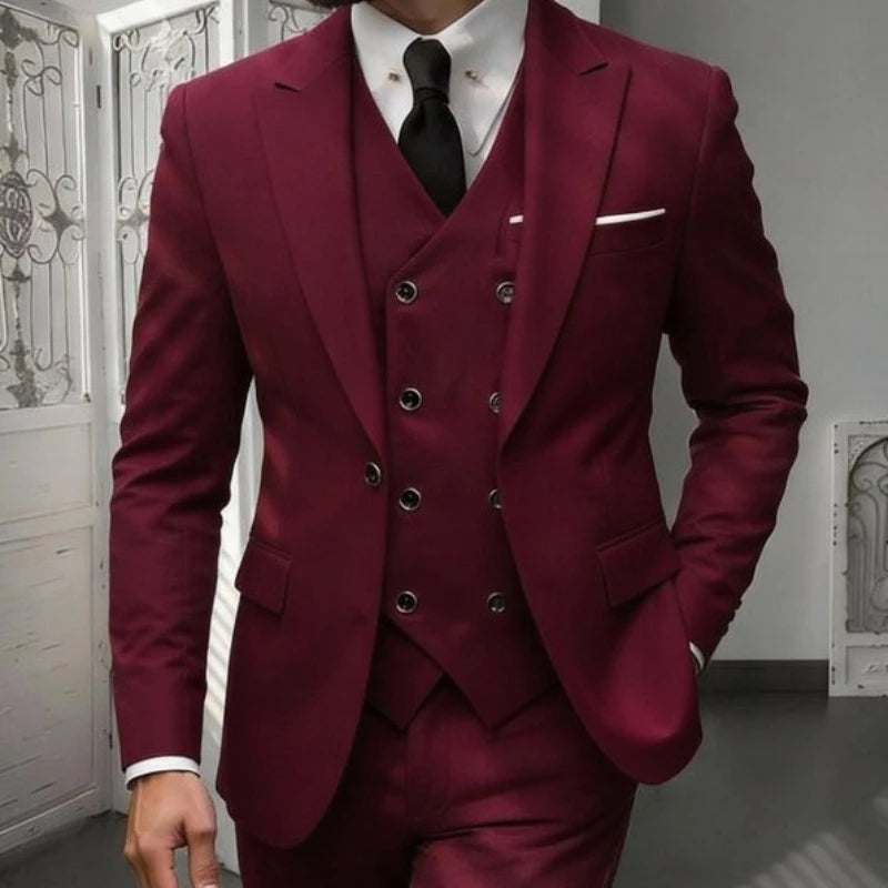 Ensemble de costume classique 3 pièces pour homme - Blazer ajusté à revers crantés avec gilet et pantalon, tenue formelle polyvalente pour les affaires et les événements