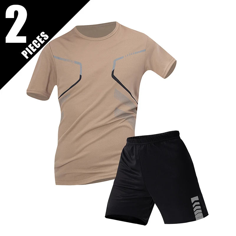 2 ensembles de taille européenne et américaine homme pantalon court à manches courtes costume homme T-shirt décontracté costume de course de remise en forme de sport