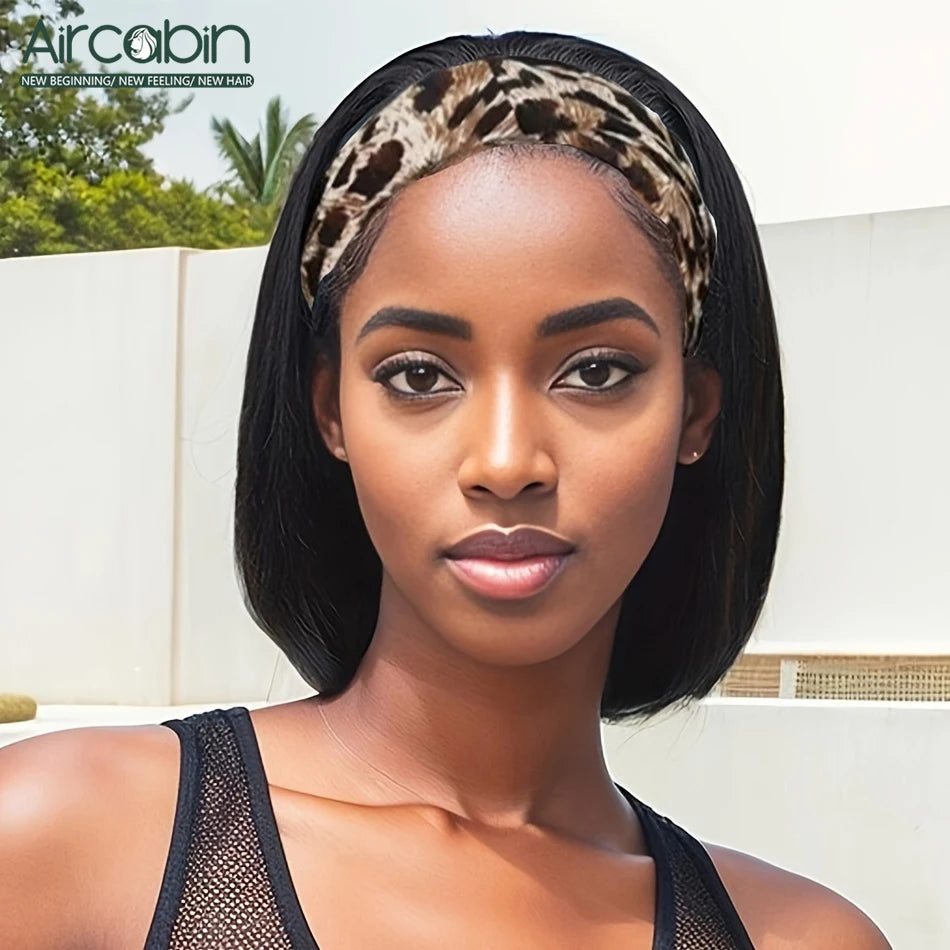 Bandeau Bob perruques cheveux humains courts droites Bobo perruques pour femmes pleine Machine faite cheveux brésiliens bandeau perruques bandeau Bob perruque
