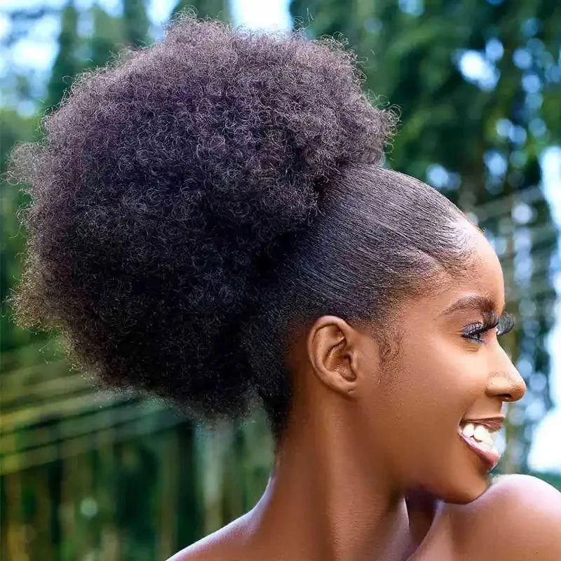 Extensions synthétiques queue de cheval Afro avec cordon de serrage, 10 pouces, pour femmes noires, 4b 4c, cheveux crépus bouclés, chignon, perruques queue de cheval, usage quotidien