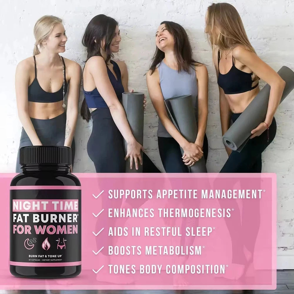 Complément brûleur de graisse nocturne pour femmes, brûleur de graisse du ventre et pilules de tonalité pour le gonflage et le métabolisme, suppresseur d'appétit