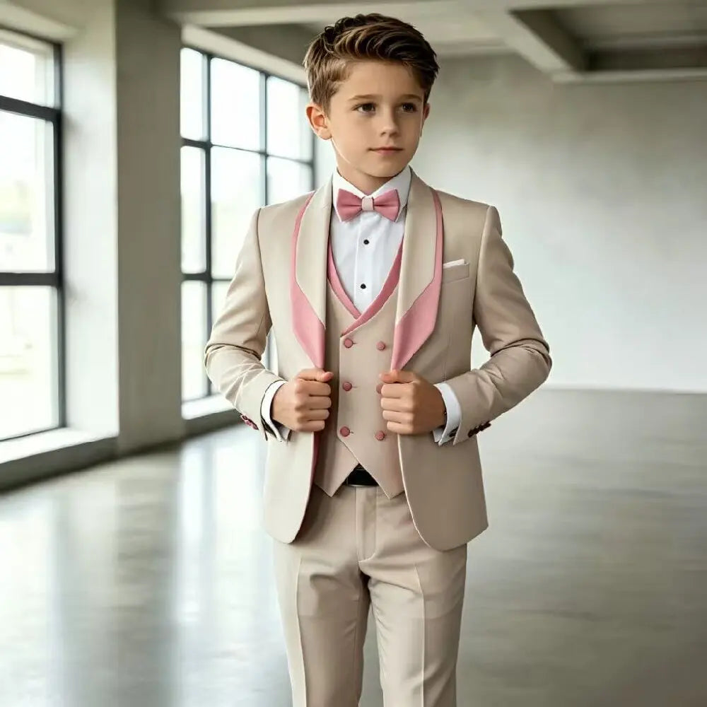 Costume de mariage formel 3 pièces pour garçons, tenue de smoking pour enfant, veste avec gilet et pantalon assortis, tenue élégante pour banquet et anniversaire