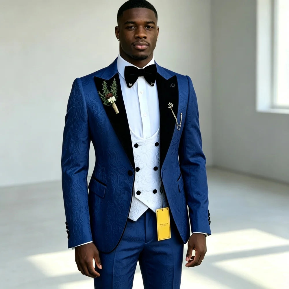 Costume de luxe ajusté à motifs floraux pour homme, ensemble trois pièces (veste + pantalon + gilet) – Idéal pour le marié ou les invités de mariage