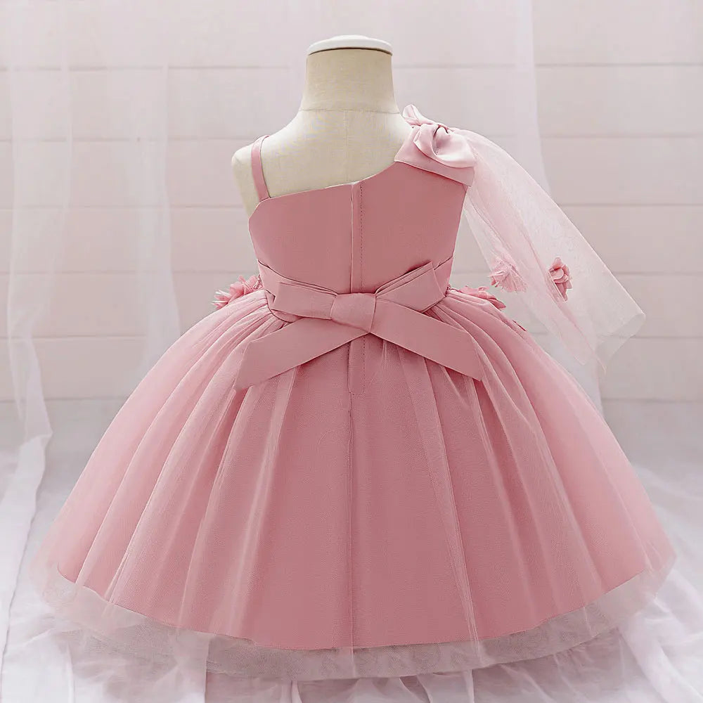 Robe de princesse florale pour petite fille, broderie en dentelle, robe de bal en tulle simple, 1-3 ans, robe de soirée pour anniversaire ou mariage