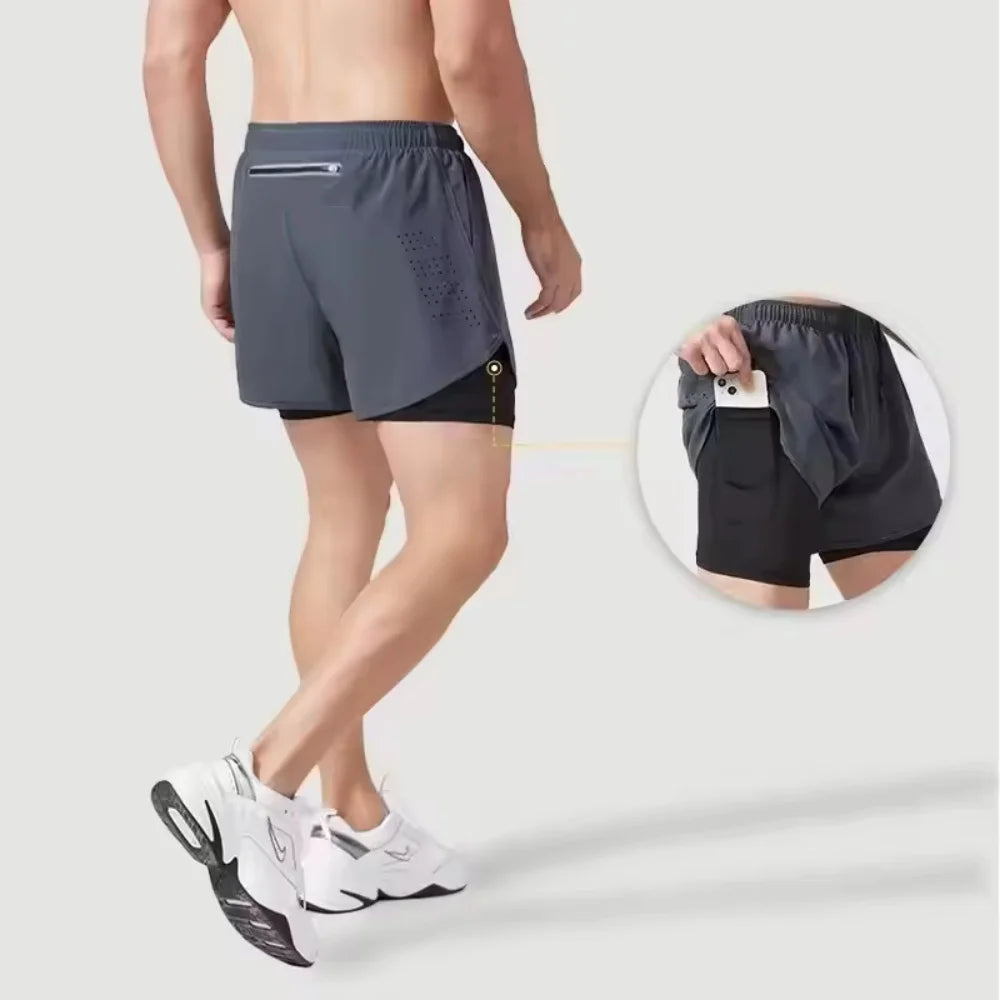 Nouveaux shorts d'été 2 en 1 pour hommes, pantalons de plage double couche, pantalons de sport respirants et à séchage rapide