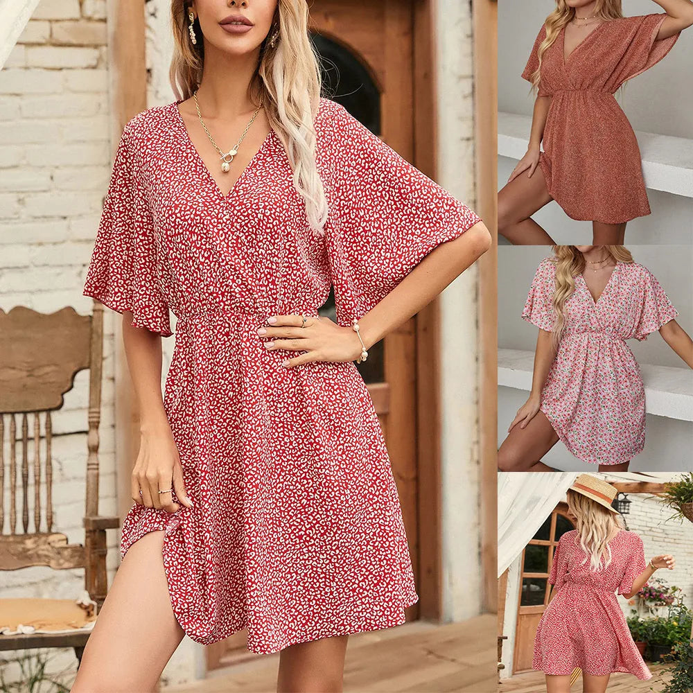 Robe ample décontractée pour femmes, nouvelle collection printemps et été 2024, col en v, manches courtes, Europe et états-unis
