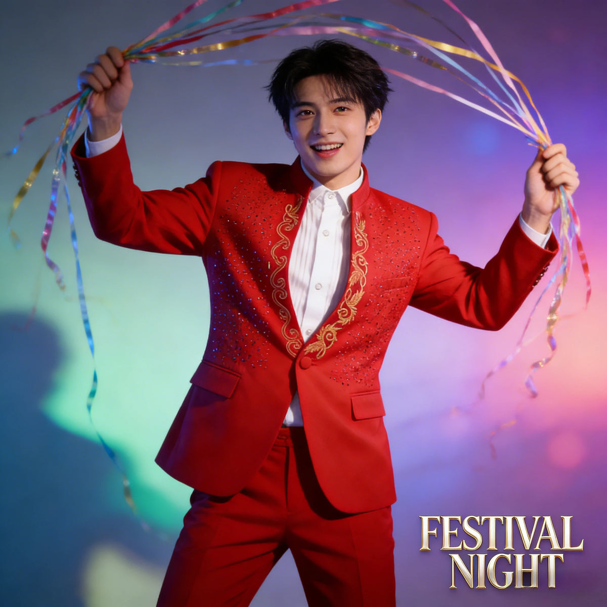 Costume pour homme à motif floral, blazer à col montant, tenue de scène, tenue de soirée, vêtements de cérémonie