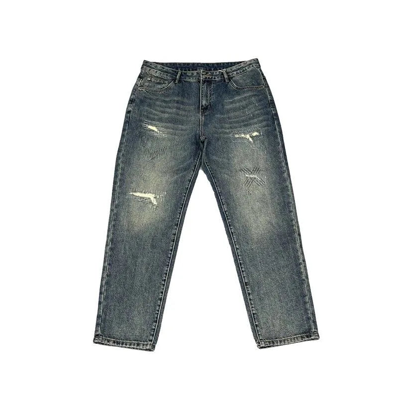 Jean à jambes droites pour hommes, nouvelle tendance, couleur Pure, rétro, ample, sport, grande taille, pantalon en Denim de haute qualité, automne et printemps