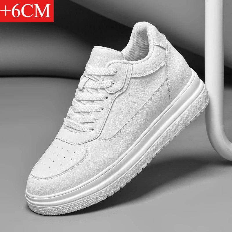 Nouvelles chaussures invisibles augmentant la hauteur pour hommes, chaussures de sport 6CM-8CM-10CM, chaussures de sport en cuir blanc pour hommes, tailles agrandies 36-46