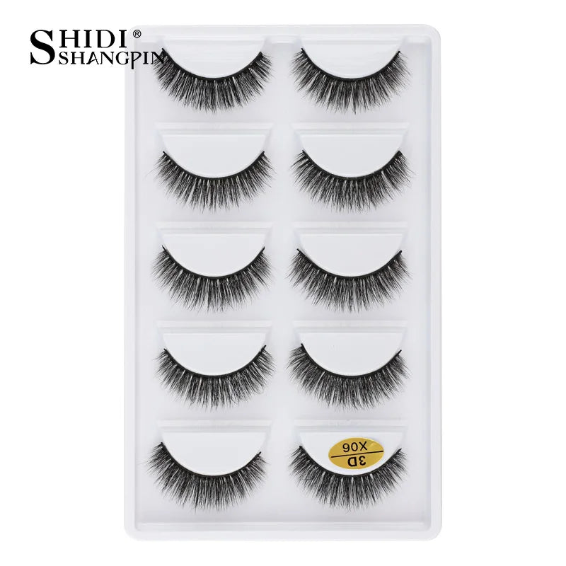 Cils 3D en faux vison X05, cils postiches volumineux et légers, 5 paires réutilisables, cils doux et volumineux, aspect naturel pour le maquillage quotidien et les soirées