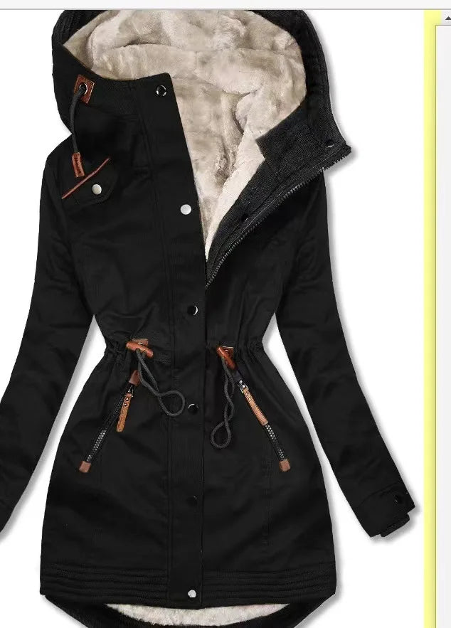 Manteau en coton pour femme, avec col chaud et poche zippée, décontracté, à capuche, coupe cintrée, automne et hiver
