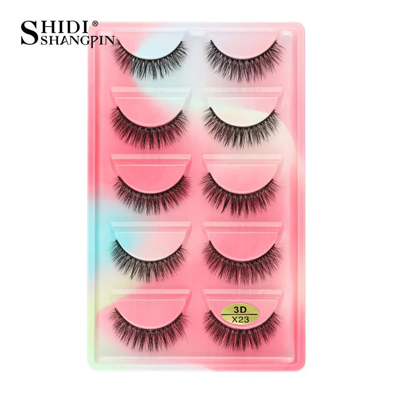 Cils 3D en faux vison X05, cils postiches volumineux et légers, 5 paires réutilisables, cils doux et volumineux, aspect naturel pour le maquillage quotidien et les soirées