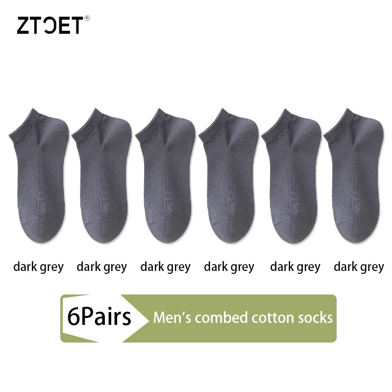 6 paires de chaussettes en coton peigné pour hommes, de haute qualité, courtes, respirantes, anti-odeur et antibactériennes, pour affaires, printemps et été