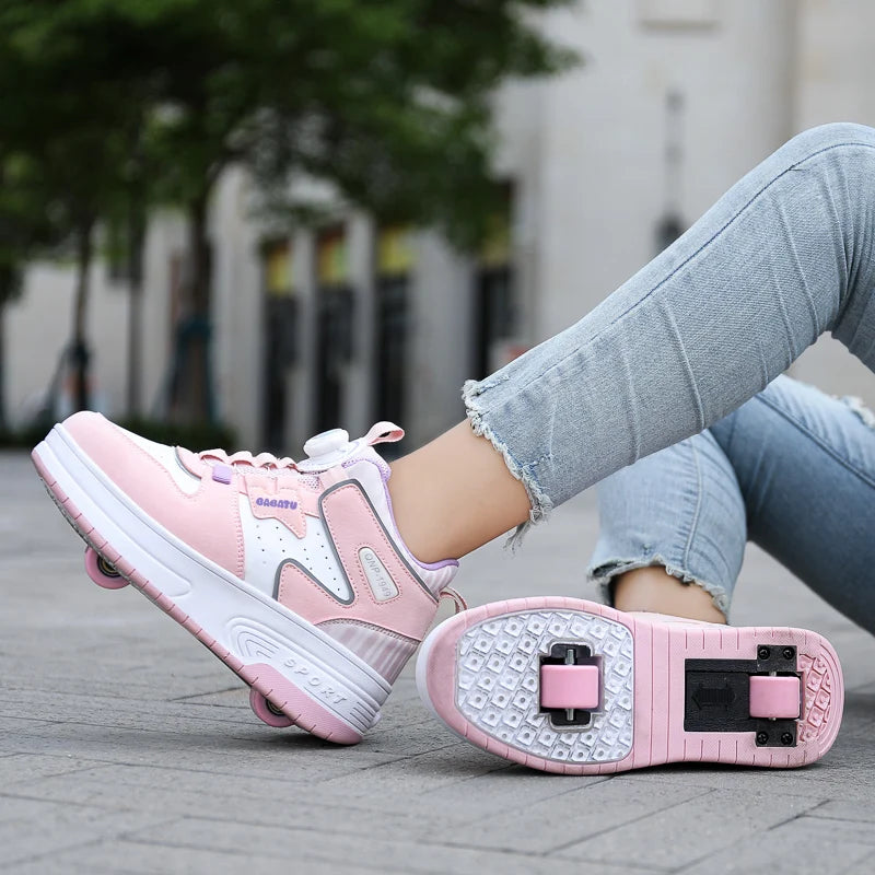 Chaussures de patin à roulettes pour enfants, baskets pour enfants avec deux roues pour garçons et filles, chaussures de course décontractées pour adultes, taille 31-42