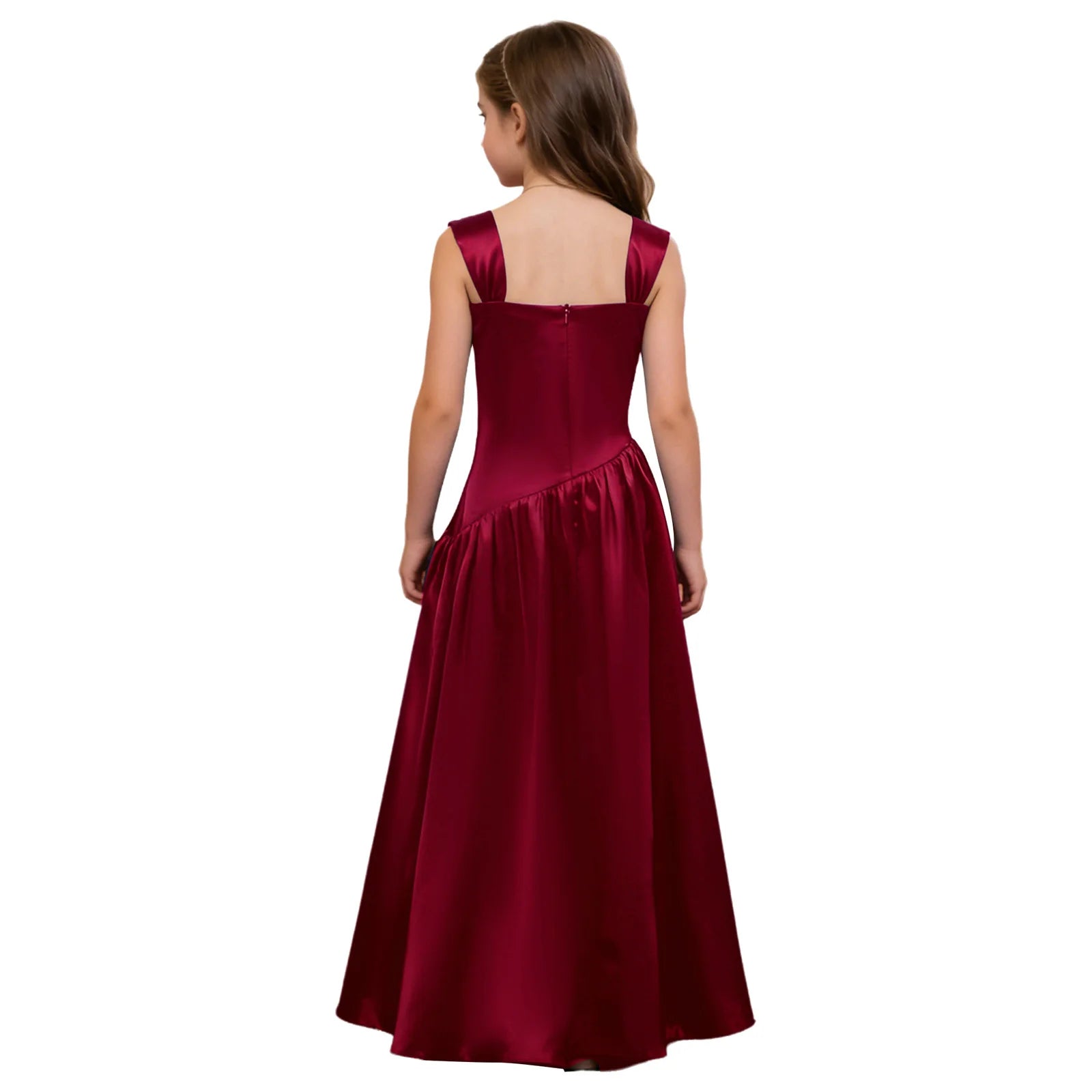 Robes de Demoiselle d'Honneur Élégantes pour Filles, Robe de Soirée de Mariage pour Enfants, Robe en Satin sans Manches avec Fente Latérale Coupe A-line, Robes de Mariage et d'Anniversaire