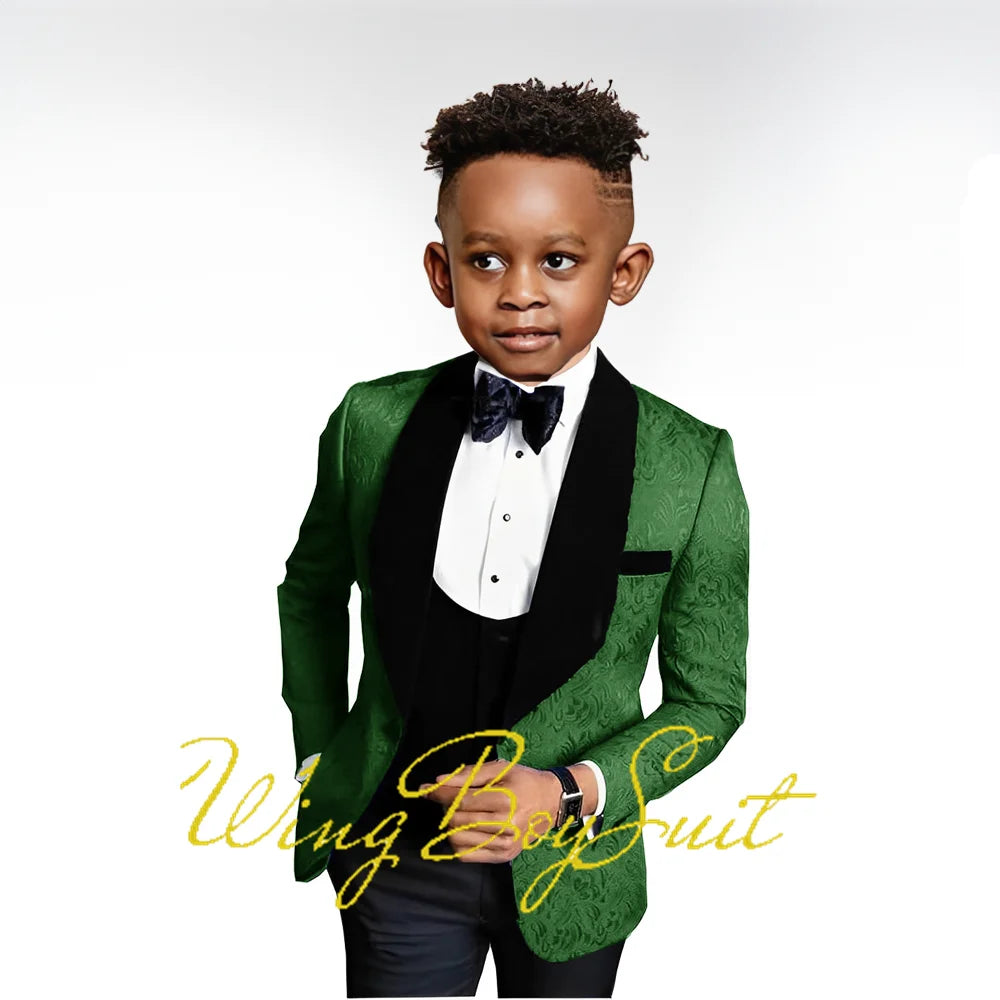 Costume de mariage pour garçon, nouveau modèle, costume trois pièces, veste florale, pantalon, gilet, vêtements de fête formels pour enfants