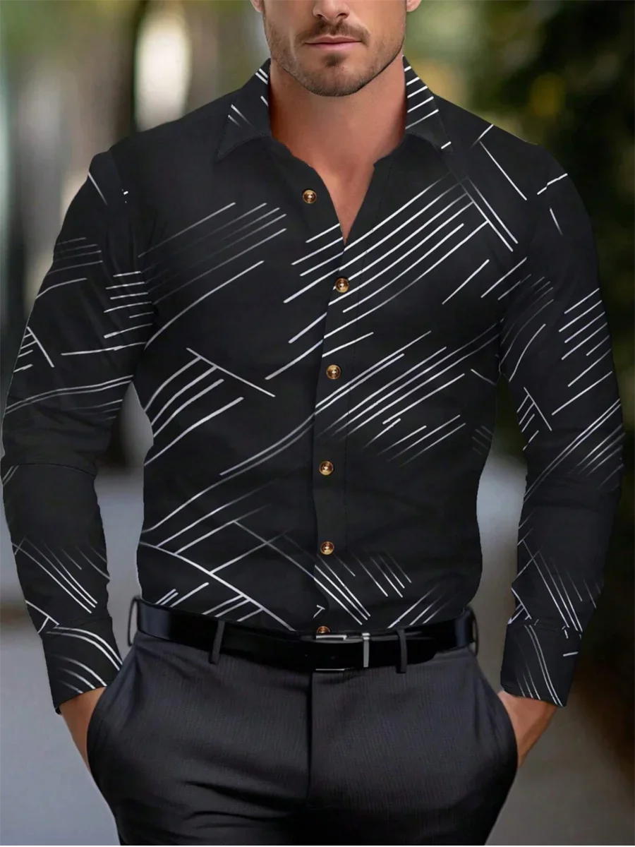 Costume chemise rose noir blanc décontracté extérieur couleur unie rayé confortable doux revers hommes hauts bureau grande taille 2024