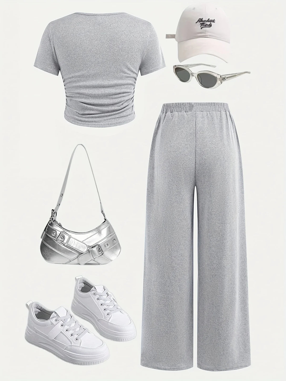 Ensemble décontracté à manches courtes pour filles : tenue d'été pour filles, t-shirt décontracté à col rond de couleur unie avec boutons décoratifs et pantalon ample à jambes droites, ensemble 2 pièces adapté aux