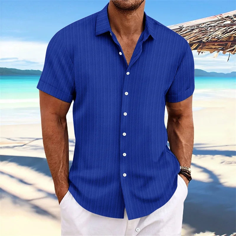 Chemise Homme 2024 - Chemise d'été fine, col montant, manches courtes, style décontracté pour le shopping en extérieur, tailles XS-6XL, en tissu lin