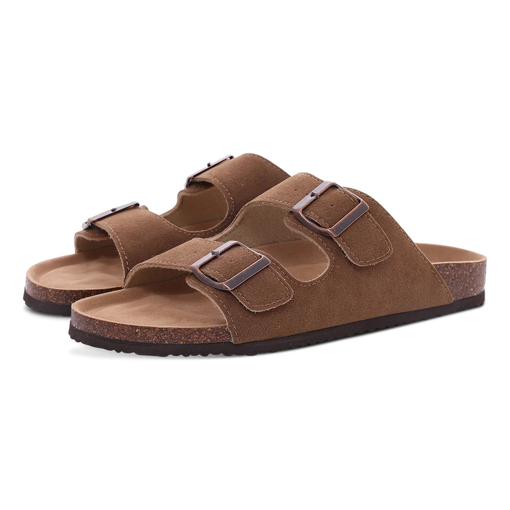Comwarm – Mules en daim pour femmes, pantoufles, sabots pour hommes, sandales à semelle intérieure en liège avec Support d'arc, diapositives de plage en plein air, chaussures de maison