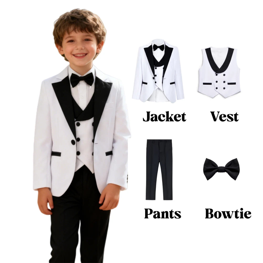 DTLumika – ensemble de costume de marque pour garçons de 3 à 14 ans, veste de costume classique à col noir, gilet et pantalon, ensemble avec nœud papillon, costumes de fête de Communion pour tout-petits