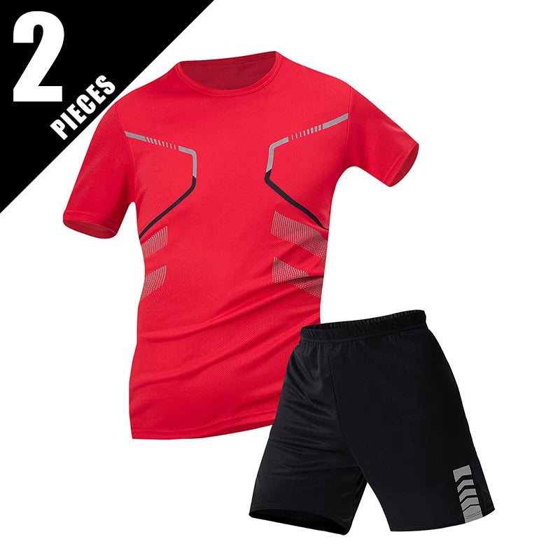 2 ensembles de taille européenne et américaine homme pantalon court à manches courtes costume homme T-shirt décontracté costume de course de remise en forme de sport