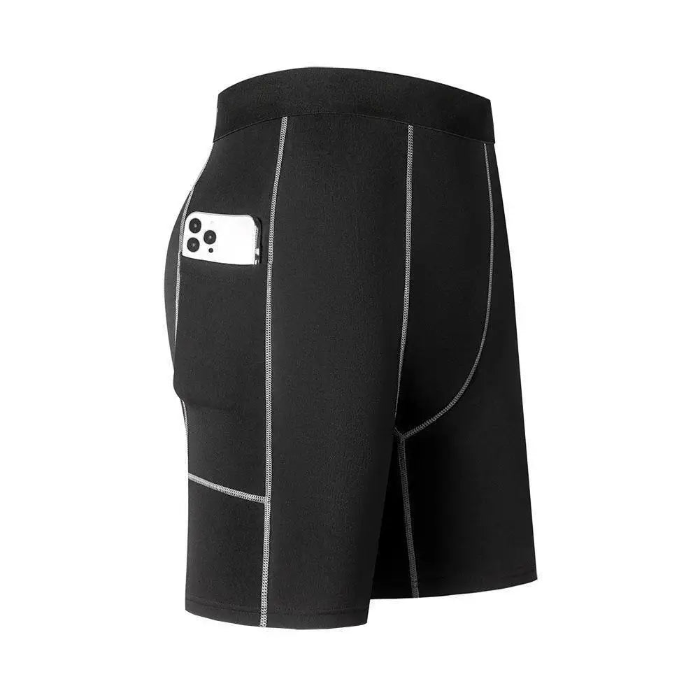 Pantalon court de compression pour hommes, élastique, à séchage rapide, pour la course à pied, la remise en forme, avec poche, grande taille, noir, pantalon d'entraînement serré pour la salle de sport