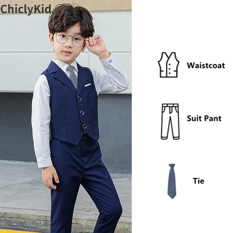 Garçon Plaid gilet Blazer enfants gilet vêtements de mariage ensemble enfant en bas âge robe formelle costume enfant broche chemise pantalon bébé messieurs tenue