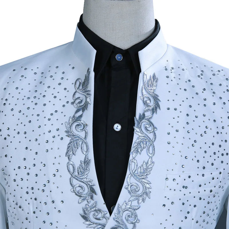 Costume pour homme à motif floral, blazer à col montant, tenue de scène, tenue de soirée, vêtements de cérémonie