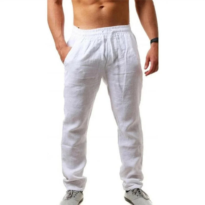 Pantalon d'été en coton et lin pour hommes, jogging décontracté, respirant, d'entraînement, de sport, hip-hop, streetwear