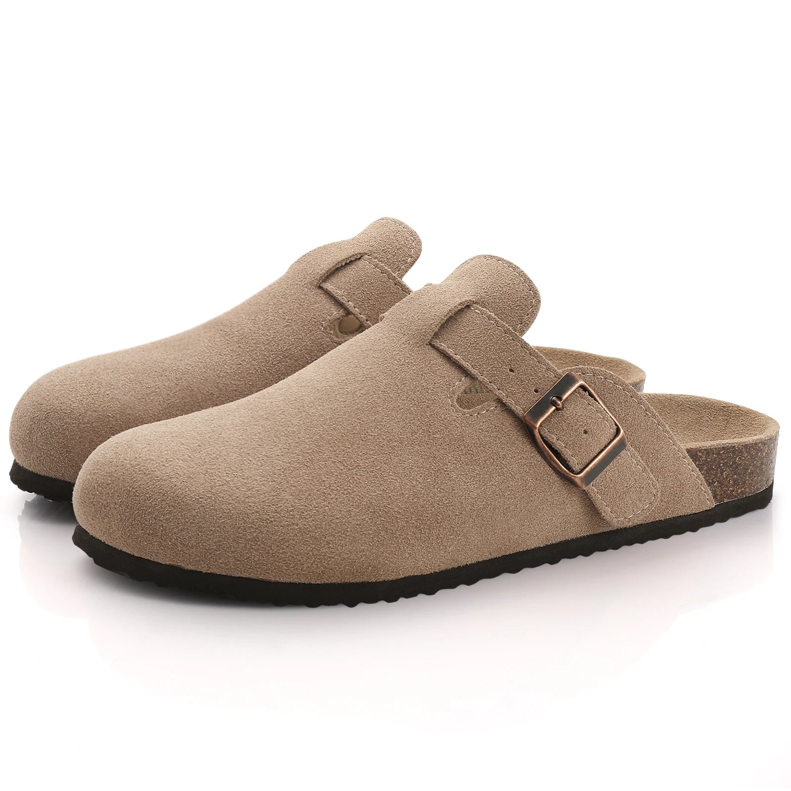 Comwarm – Mules en daim pour femmes, pantoufles, sabots pour hommes, sandales à semelle intérieure en liège avec Support d'arc, diapositives de plage en plein air, chaussures de maison