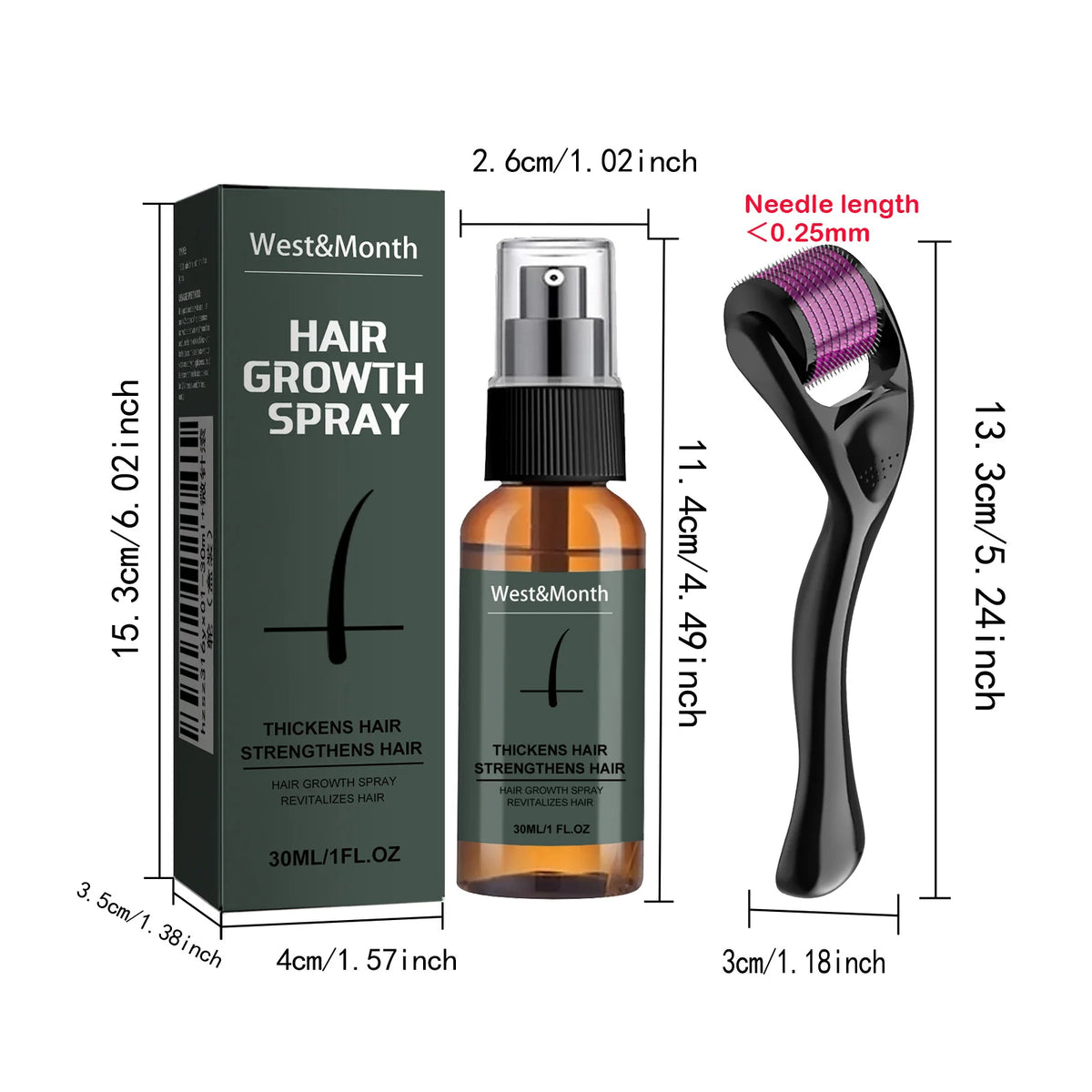 Kit de spray pour barbe homme avec micro-rouleau 0,25 mm, hydratant, épaississant, essence stimulante pour la barbe, spray nourrissant