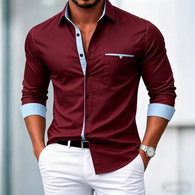 Chemises pour hommes de haute qualité, chemises à manches longues contrastées, chemises décontractées pour affaires, chemises tendance pour les rendez-vous, vêtements polyvalents pour hommes