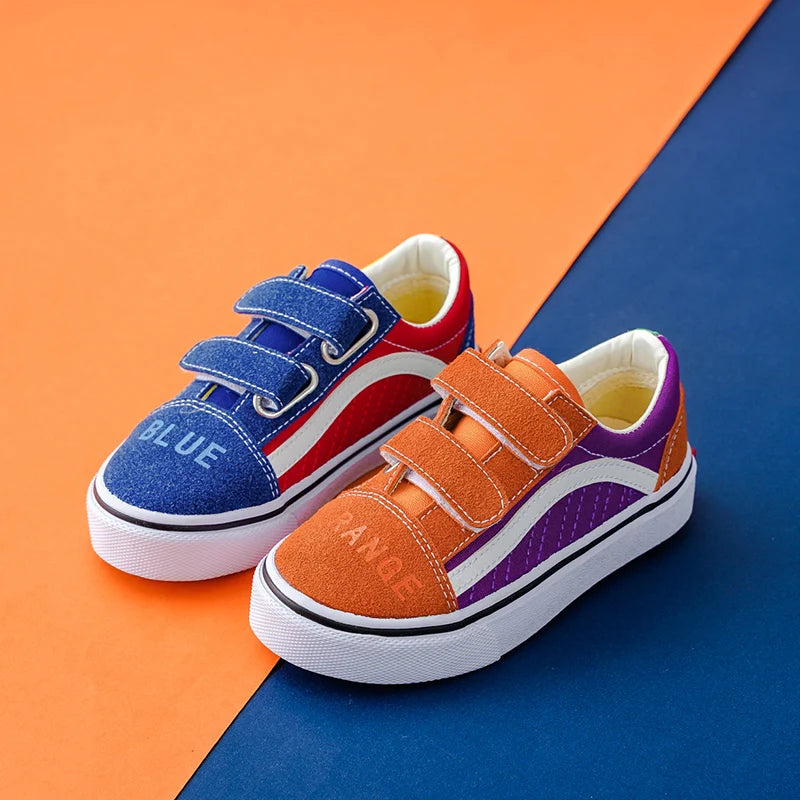 2125 OPOEE Nouvelles chaussures en toile colorées pour enfants, printemps et automne, chaussures de skate pour garçons et filles, version coréenne, respirantes