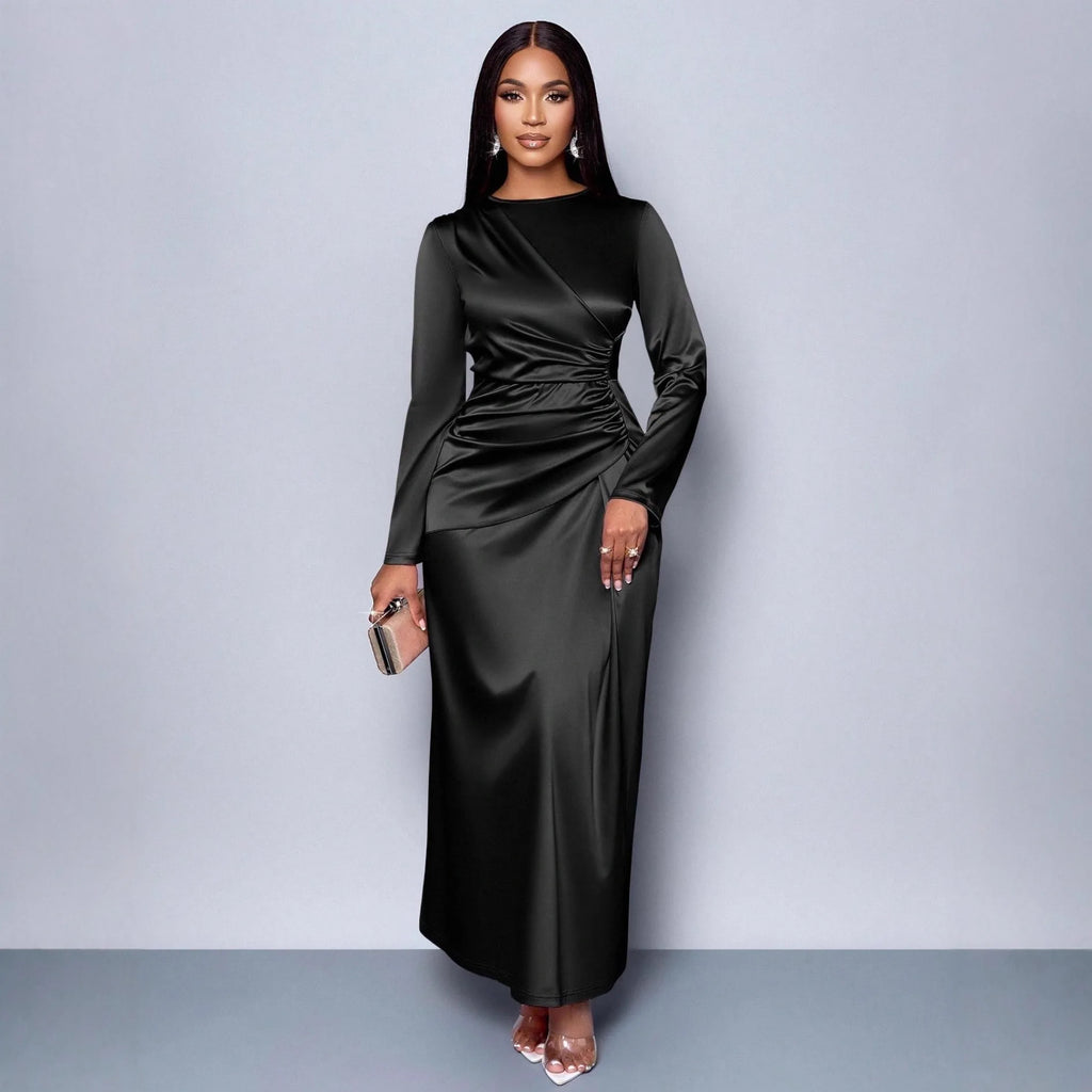 Robe longue pour femme, style Y2K streetwear, col rond, manches longues, taille ajustée, élégante et sexy, pour soirée, fête ou travail 2026