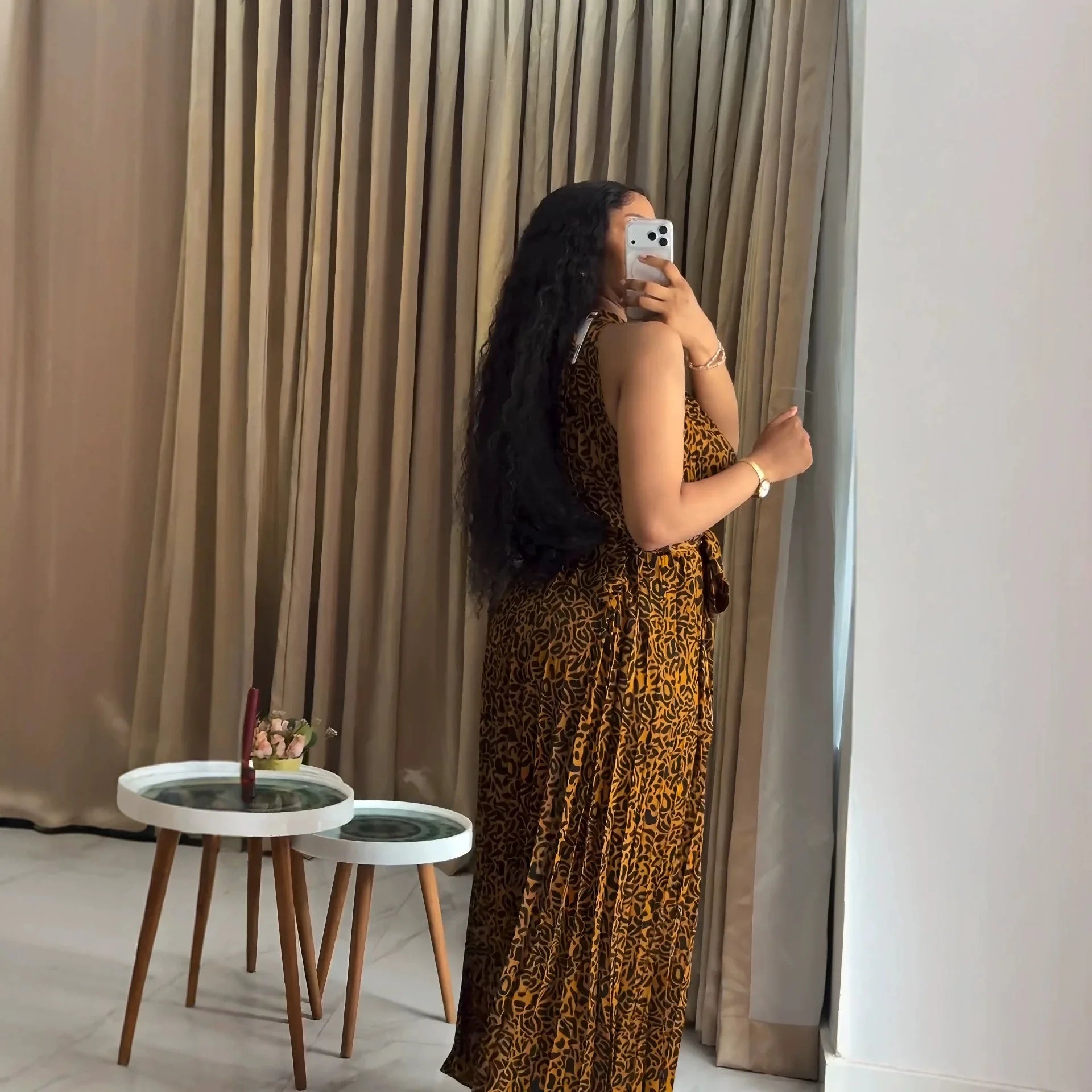 Robe longue pour femme, style Y2K, imprimé léopard, streetwear, sans manches, col halter, laçage, taille ajustée, élégante, pour soirée, sexy, 2026