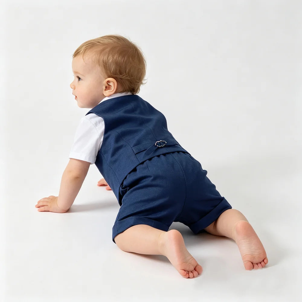 Costume formel bleu marine 4 pièces pour bébé garçon, tenue de gentleman pour tout-petit, vêtements pour baptême, mariage, fête d'anniversaire, pour 6 mois à 4 ans