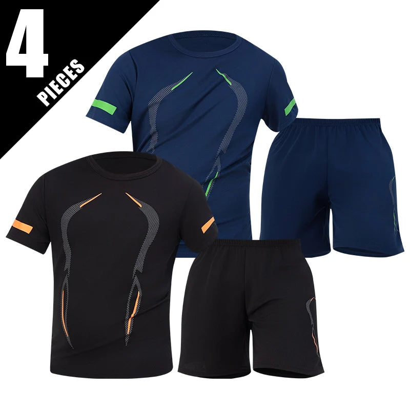 2 ensembles de taille européenne et américaine homme pantalon court à manches courtes costume homme T-shirt décontracté costume de course de remise en forme de sport