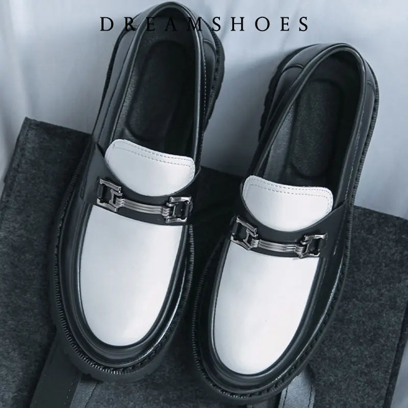 Mocassins à boucle en métal de Style britannique pour hommes, chaussures de mariage à semelles épaisses, nouvelles chaussures confortables d'affaires formelles, chaussures décontractées en cuir à enfiler