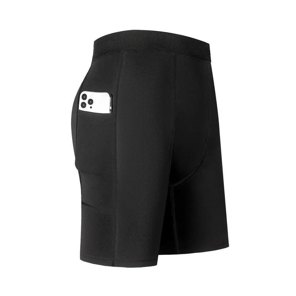 Pantalon court de compression pour hommes, élastique, à séchage rapide, pour la course à pied, la remise en forme, avec poche, grande taille, noir, pantalon d'entraînement serré pour la salle de sport