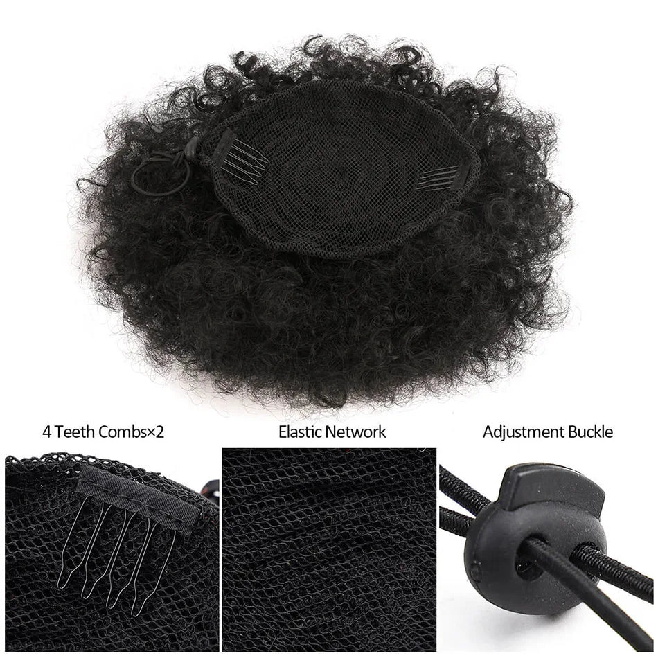 1PC femmes 10 pouces Afro crépus bouclés synthétique queue de cheval Extension avec cordon Style de base Afro bouffée cheveux chignon perruque quotidien U