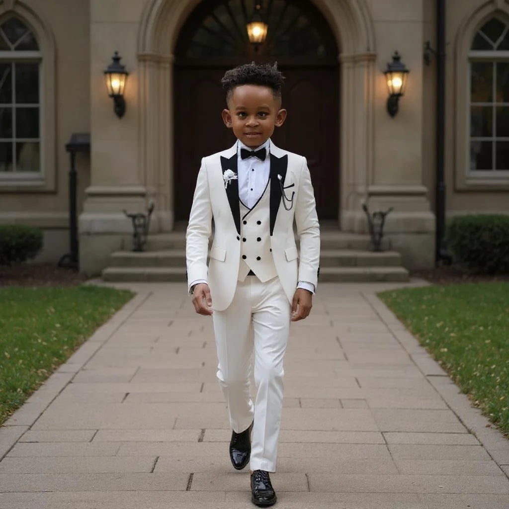 Costumes formels pour garçons de 2 à 16 ans, veste de mariage avec pantalon, gilet, ensemble 3 pièces, smoking, mode enfants, costume à revers