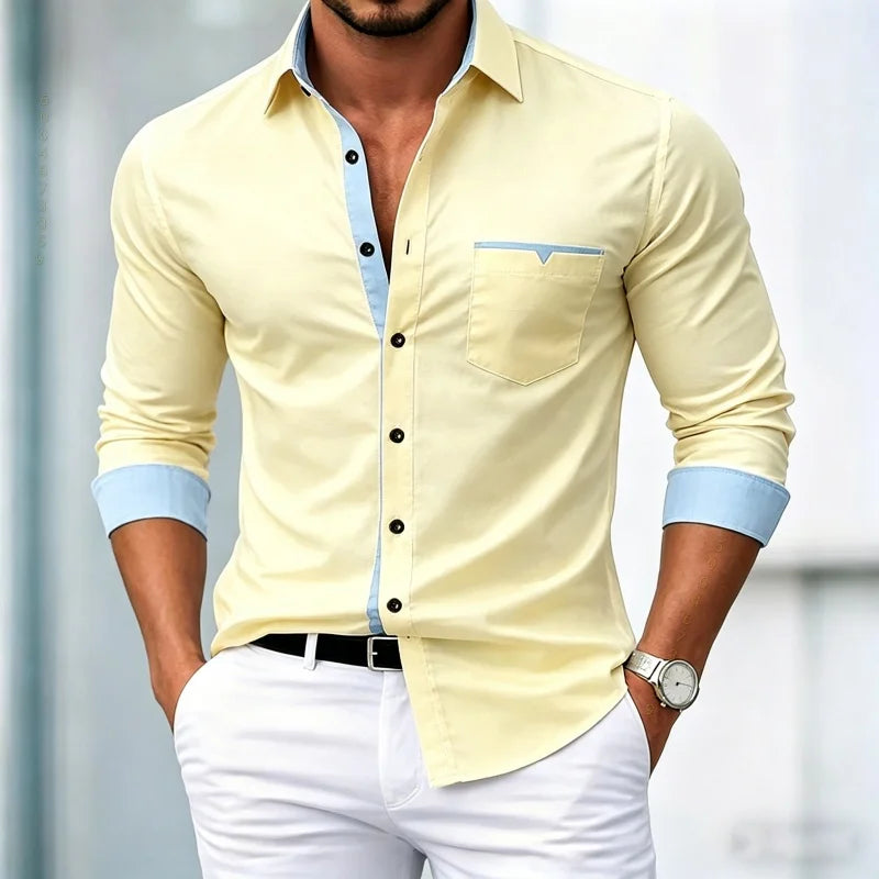 Chemises pour hommes de haute qualité, chemises à manches longues contrastées, chemises décontractées pour affaires, chemises tendance pour les rendez-vous, vêtements polyvalents pour hommes