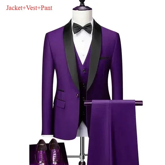 Ensemble de costume noir à revers pour hommes, manteau, gilet, pantalon/affaires pour garçons d'honneur, robe de mariée, pantalon Blazer Fprmal