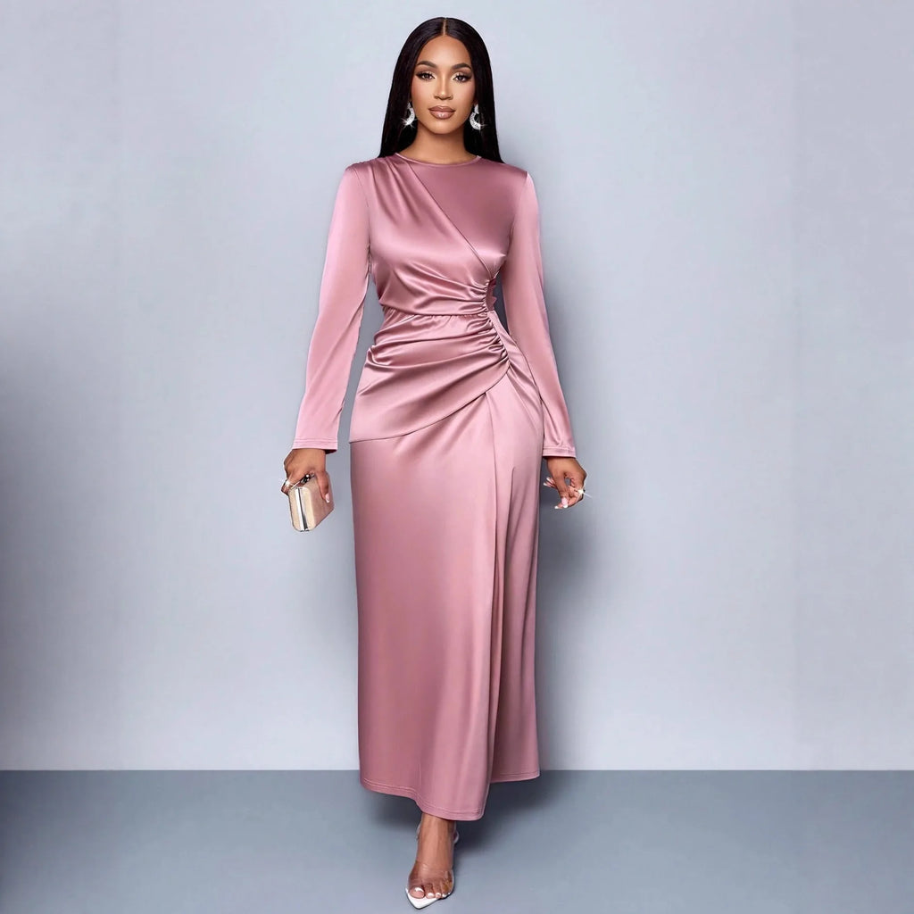 Robe longue pour femme, style Y2K streetwear, col rond, manches longues, taille ajustée, élégante et sexy, pour soirée, fête ou travail 2026